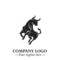 Bull Logo Symbol Black on White Background in Bold Powerful Minimalist Vector Design for Branding
