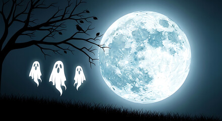 Halloween ghosts full moon spooky night background image