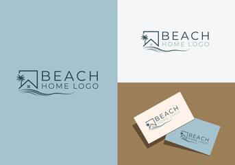  Beach waves home logo design and business card design template