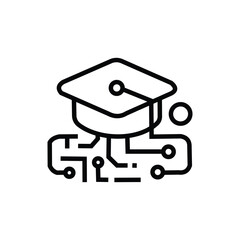 Digital Education Icon Blending Graduation Cap and Circuitry for Modern Learning and Technological Advancement Concept