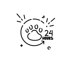 White Background Circle with Paw Print and Twenty Four Hours Text