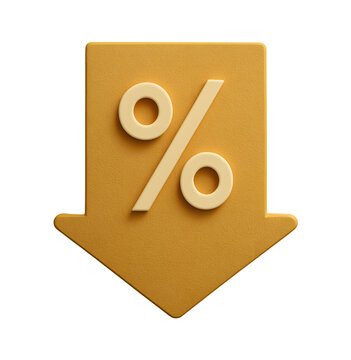 A yellow textured down arrow with a percentage symbol indicating a discount or rate decrease against a black background