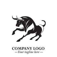Bull Logo Symbol Black on White Background in Bold Powerful Minimalist Vector Design for Branding