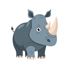 Obraz premium Cartoon rhinoceros standing with a playful expression on white background 