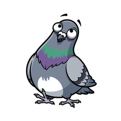 Cartoon pigeon with curious expression standing on white background  
