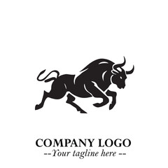 Bull Logo Symbol Black on White Background in Bold Powerful Minimalist Vector Design for Branding