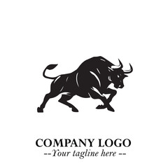 Bull Logo Symbol Black on White Background in Bold Powerful Minimalist Vector Design for Branding