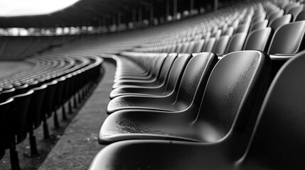 Fototapeta premium Empty stadium seats in black and white perspective