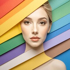 Woman with colorful paper overlay