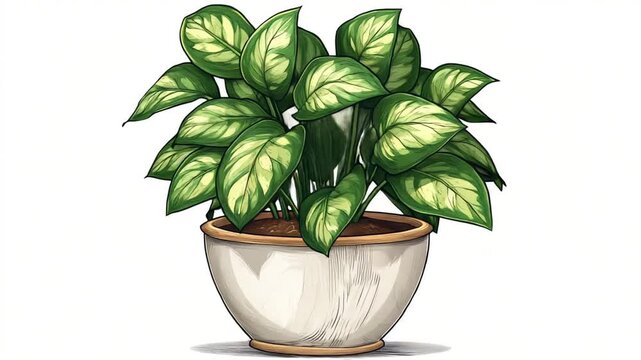 Beautiful potted plant with lush green leaves and white pot.