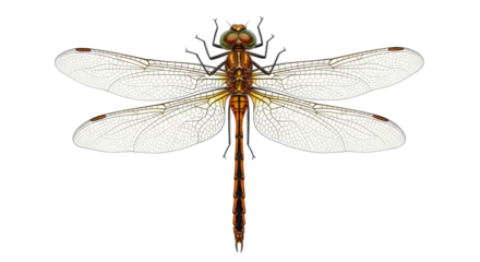 Isolated Dragonfly with Transparent Wings and Segmented Abdomen, Detailed Insect Illustration