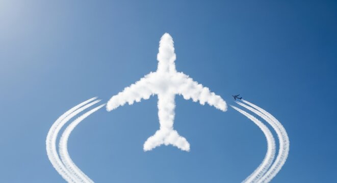 Amazing Airplane Cloud Formation Against Blue Sky