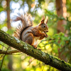 Squirrel on branch in forest