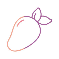 Vector art of simple outline illustration of a mango with two leaves, , featuring a minimalist design with soft gradient colors