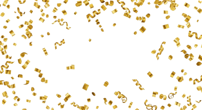 Isolated golden confetti for celebrations, birthdays, holidays, and special events