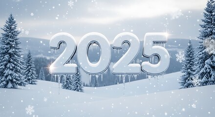 Winter Wonderland - Anticipating the New Year 2025 with Snowy Landscape.