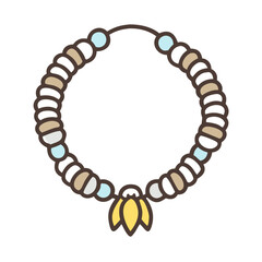 Vector art of a colorful beaded necklace with a flower charm, isolated on a