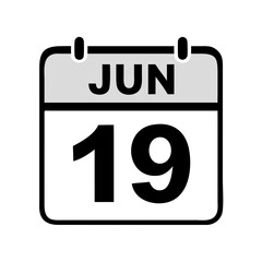 Vector art of a simple graphic illustration of a calendar page showing the date june 19, isolated on a