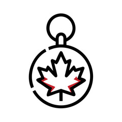 Vector art of a simple, stylized icon representing a compass with a maple leaf at its center, symbolizing canadian exploration or direction, isolated on a