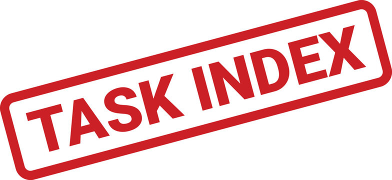 A textured rectangular rubber stamp with TASK INDEX text, useful for organizing or categorizing various project components