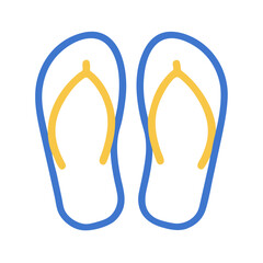 Vector art of a pair of blue and yellow flipflops isolated on a, representing summer footwear and beach accessories