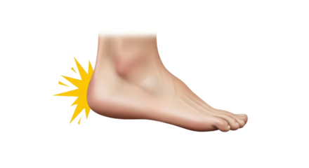 Isolated human foot with heel pain and inflammation, medical illustration of aching ankle joint