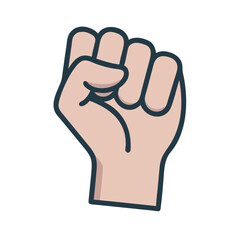 Vector art of a clenched fist raised in the air, symbolizing power, protest, solidarity, and strength