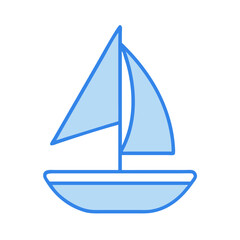 Vector art of a simple blue sailboat icon with two sails, isolated on a, representing sailing, water, and leisure activities