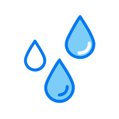 Vector art of three stylized blue water drops with thick outlines, isolated on a, representing liquid, purity, and freshness in a simple, clean graphic style