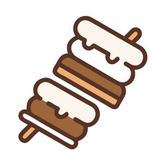 Vector art of a sweet treat on a stick, featuring layers of chocolate and melted marshmallow