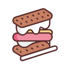 Vector art of a stylized, flat illustration of a smore, a popular campfire treat made with graham crackers, melted marshmallow, and chocolate