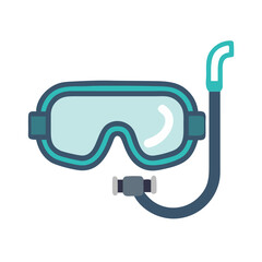 Vector art of a blue and teal snorkeling mask and snorkel, isolated on a, perfect for illustrating water sports, diving, and underwater exploration