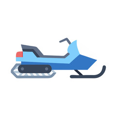 Vector art of a blue snowmobile isolated on a, depicted in a flat design style with clean lines and a simple color palette, perfect for winter sports and transportation themes