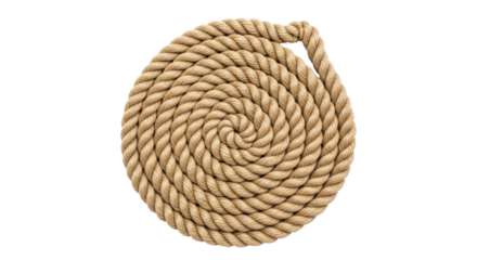 Isolated Spiral of Twisted Natural Fiber Rope Coil with a Small Handle for Nautical Use