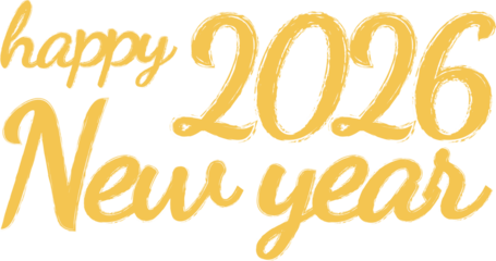 Happy New Year 2026 Gold Script. golden text design with “Happy 2026 New Year” typography for seasonal greetings.