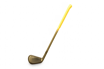 Golden golf club iron with yellow grip