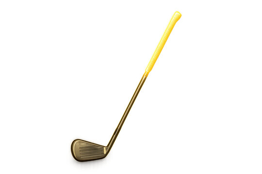 Golden golf club iron with yellow grip