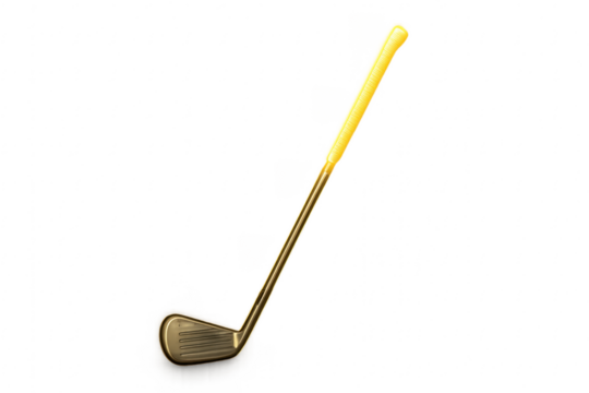 Golden golf club iron with yellow grip