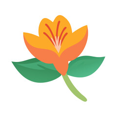 Vector art of a vibrant orange and yellow flower with green leaves, isolated on a, showcasing a simple yet elegant botanical illustration with a clean and modern aesthetic, perfect for design projects