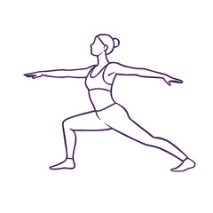 Vector art of line art illustration of a woman in warrior ii yoga pose