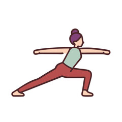 Vector art of woman practicing yoga, performing the warrior ii pose, , symbolizing strength, balance, and mindfulness in a healthy lifestyle