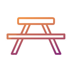 Vector art of a simple line art illustration of a picnic table with a gradient from orange to purple, isolated on a