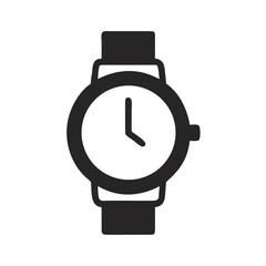 Vector art of a simple, modern, black and white icon of a wristwatch, isolated on a, representing time, punctuality, and accessories