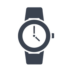 Vector art of a simple, modern illustration of a blue analog wristwatch with a dark blue strap, isolated on a, representing time, punctuality, and fashion accessories
