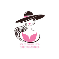 Elegant Woman Logo with Hat and Flowing Hair for Beauty or Fashion Brand