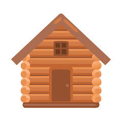Vector art of a simple, charming log cabin with a brown door and a small window, isolated on a, perfect for illustrating rustic themes, nature, or cozy living