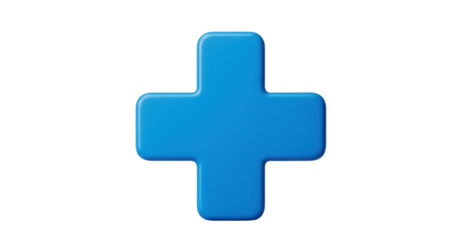 Isolated cross symbol, blue rounded plus sign, mathematical operation, simple addition icon