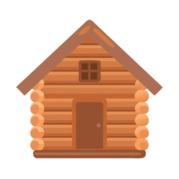 Vector art of a simple, charming log cabin with a brown door and a small window, isolated on a, perfect for illustrating rustic themes, nature, or cozy living