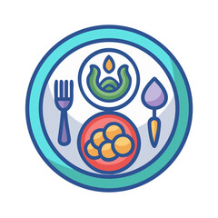Vector art of a topdown view of a vibrant and healthy meal served in a bowl, featuring a variety of colorful ingredients arranged artfully, isolated on a