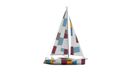 Isolated sailing yacht with multi-colored sail pattern, nautical vessel for water sports, leisure